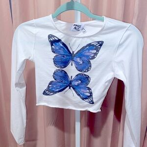 Princess Polly Long Sleeve Butterfly Crop Top Size 2